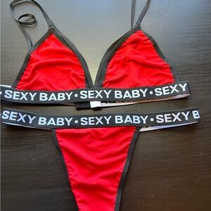 Red and Black Bikini Set
